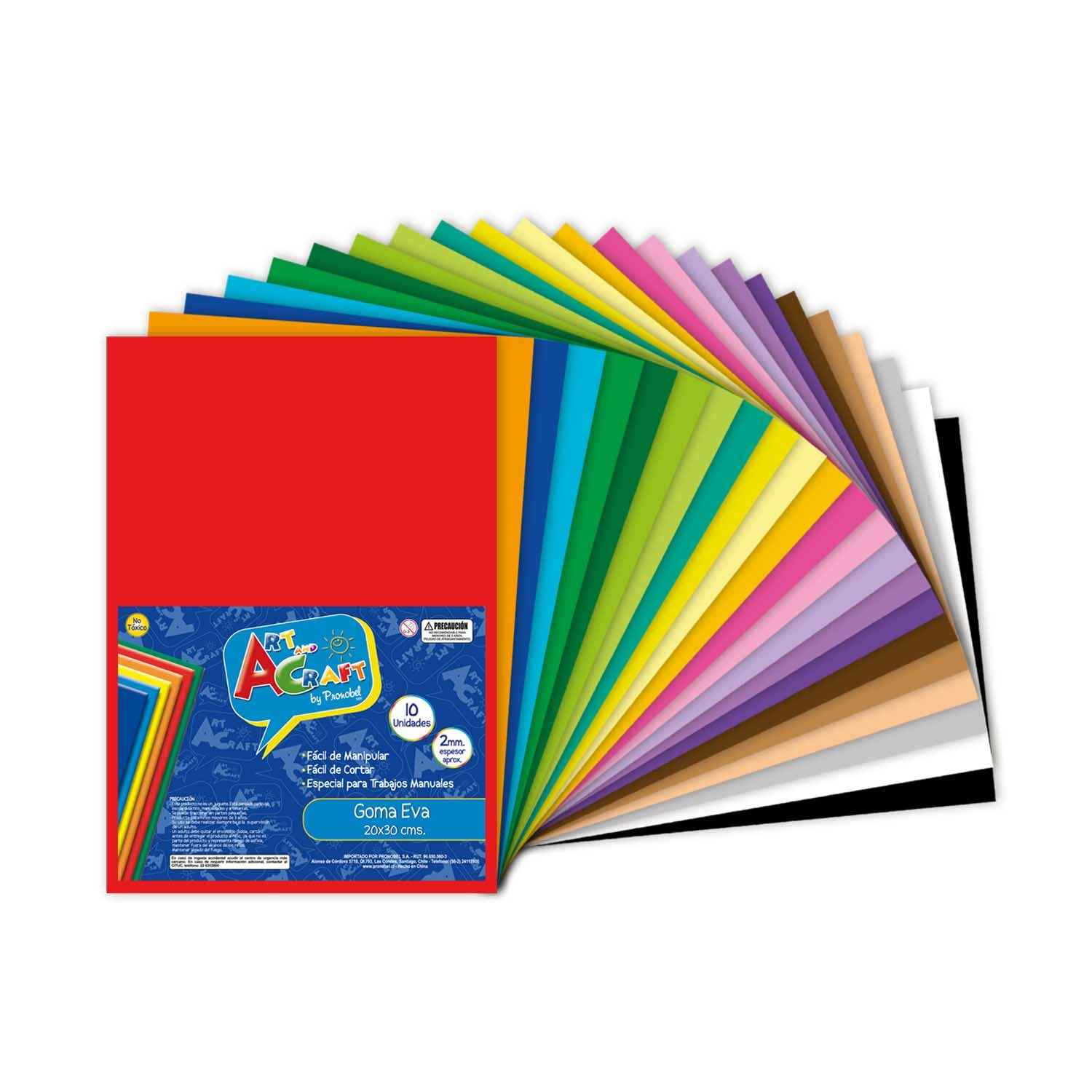 Goma Eva 20x30 cm 2mm. Colores Surtido 10 Un. | Art & Craft